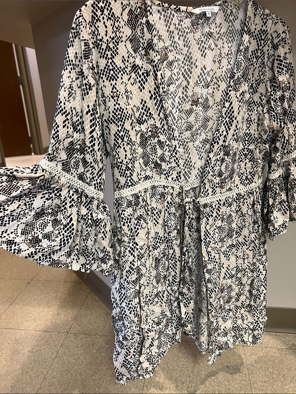Snake Print Open Front swim cover up in Black and Cream